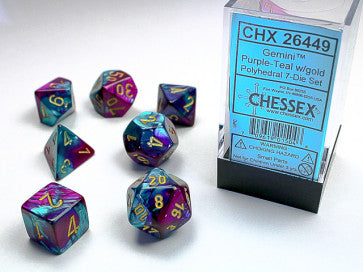 Gemini Purple Teal w/Gold - Polyhedral Dice Set (7) - Chessex