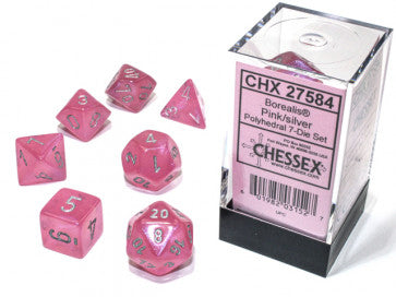 Borealis Pink w/Silver (Luminary) - Polyhedral Dice Set (7) - Chessex