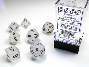 Frosted Clear w/Black - Polyhedral Dice Set (7) - Chessex