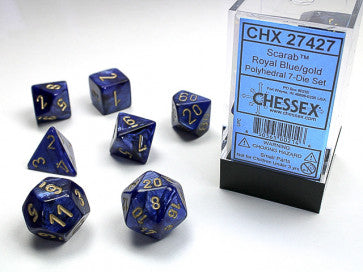 Scarab Royal Blue w/Gold - Polyhedral Dice Set (7) - Chessex