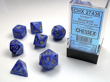 Vortex Blue w/Gold - Polyhedral Dice Set (7) - Chessex