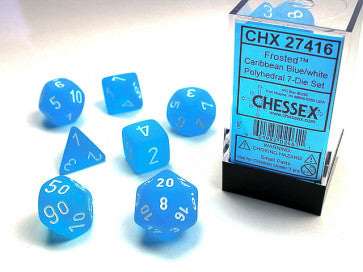 Frosted Caribbean Blue w/White - Polyhedral Dice Set (7) - Chessex