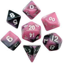 Load image into Gallery viewer, Pink/Black w/White - 10mm Mini Polyhedral Dice Set (7) - MDG
