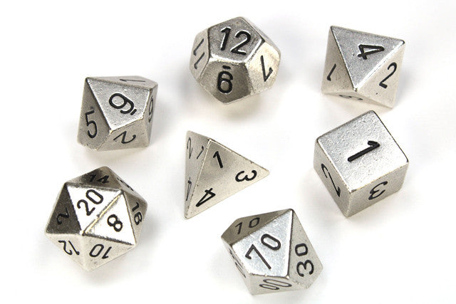 Silver Colour Solid Metal - Polyhedral 7 Die Set - Chessex