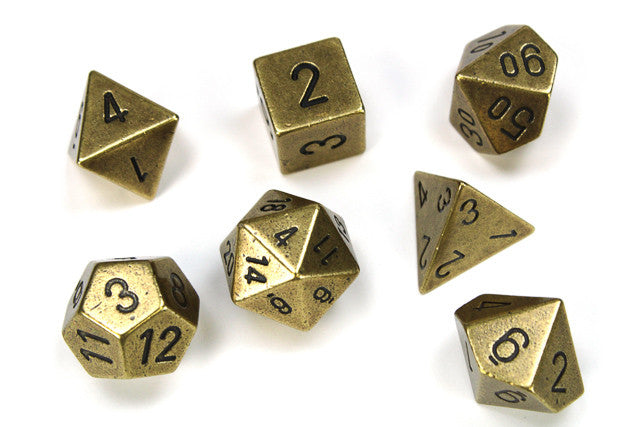 Old Brass Colour Solid Metal - Polyhedral Dice Set (7) - Chessex