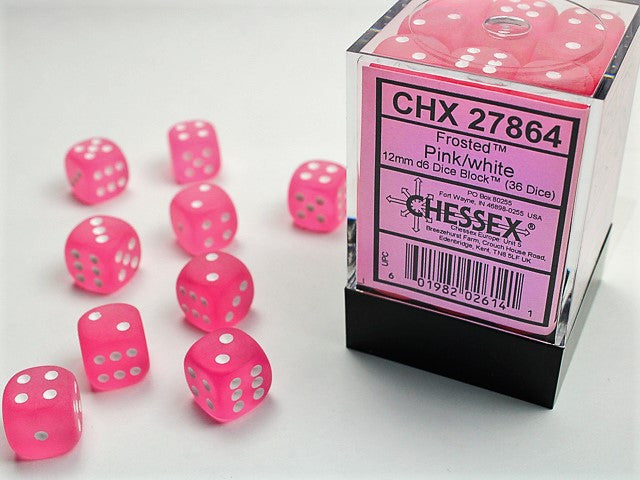 Frosted Pink w/White - 12mm d6 Dice Block (36) - Chessex