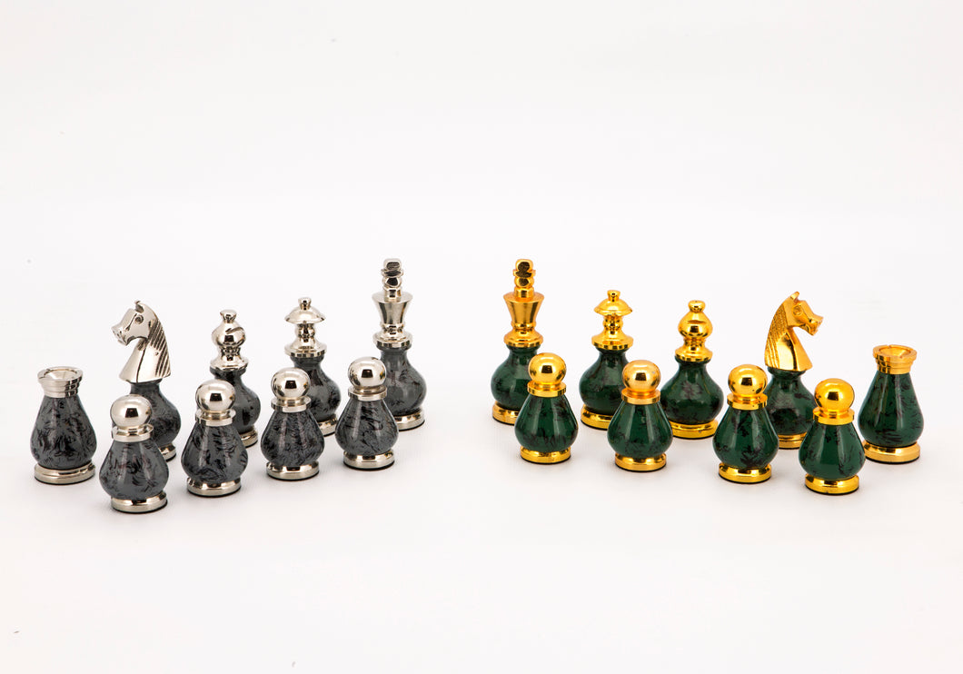 Gray/Silver & Green/Gold - 90mm Chess Pieces - Dal Rossi