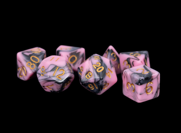 Pink Black w/Gold - 16mm Acrylic Polyhedral Dice Set (7) - MDG