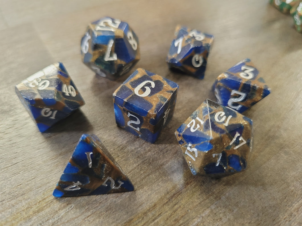 Gold Foil Blue Mosaic - Polyhedral Dice Set (7) - Level Up Dice