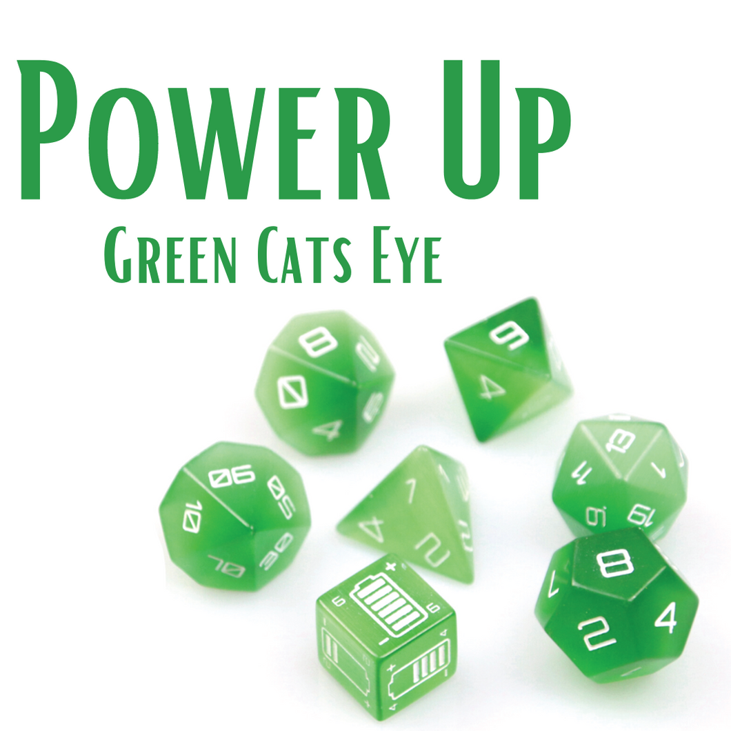 Power Up - Green Cats Eye - Polyhedral Dice Set (7) - Level Up Dice