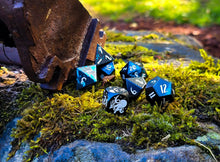 Load image into Gallery viewer, Werewolf - Blue/Black Aluminium - Polyhedral Dice Set (7) - Level Up Dice
