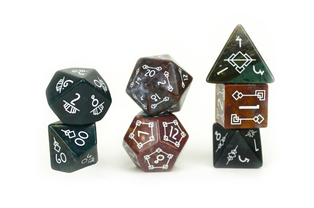 Art Deco Indian Agate - Polyhedral Dice Set (7) - Level Up Dice