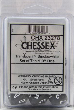 Translucent Smoke w/White - d10 Dice Set (10) - Chessex