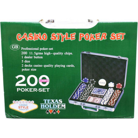 Casino Style Poker Set in Case - 200pc 11.5g Chips - PnG