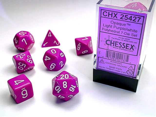 Opaque Light Purple w/White - Polyhedral Dice Set (7) - Chessex