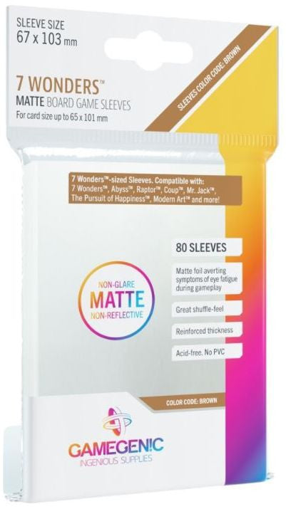 7 Wonders (67mm x 103mm) - Clear (Code: Brown) - Matte Board Game Sleeves - Pack 80 - Gamegenic
