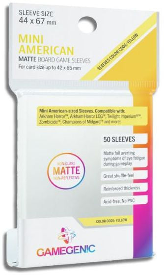 Mini American (44mm x 67mm) - Clear (Code: Yellow) - Matte Board Game Sleeves - Pack 50 - Gamegenic