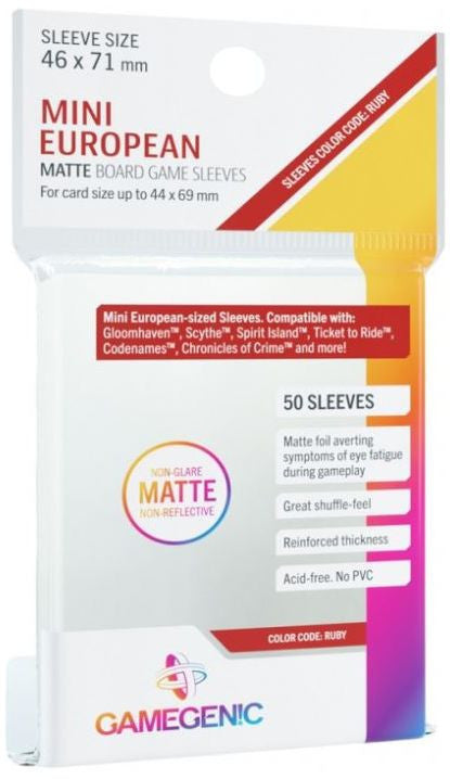 Mini European (46mm x 71mm) - Clear (Code: Ruby) - Matte Board Game Sleeves - Pack 50 - Gamegenic