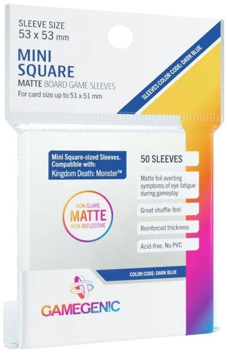 Mini Square (53mm x 53mm) - Clear (Code: Dark Blue) - Matte Board Game Sleeves - Pack 50 - Gamegenic