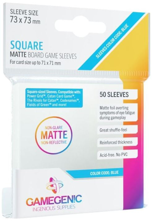 Square Sized (73mm x 73mm) - Clear (Code: Blue) - Matte Board Game Sleeves - Pack 50 - Gamegenic