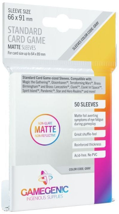 Standard (66mm x 91mm) - Clear (Code: Gray) - Matte Board Game Sleeves - Pack 50 - Gamegenic