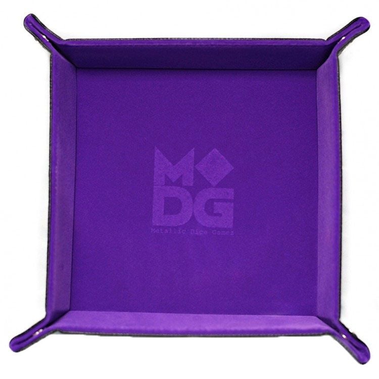 Purple Velvet - 25cm Foldable Square Dice Tray - PU Leather backed - MDG