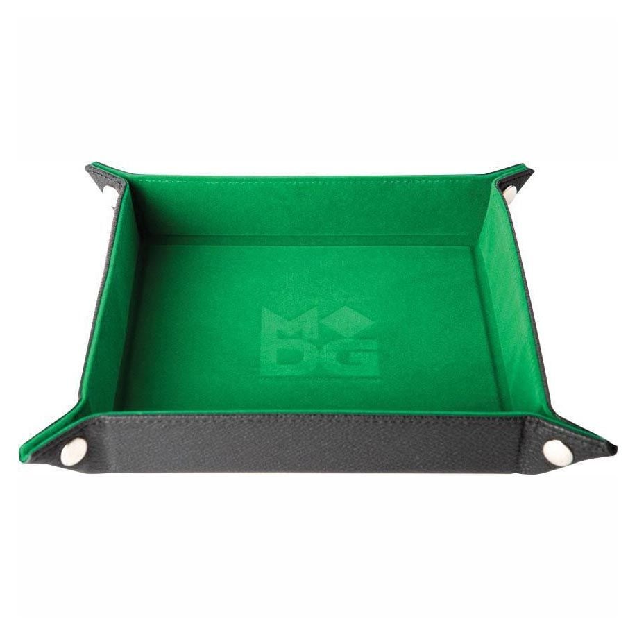 Green Velvet - 25cm Foldable Square Dice Tray - PU Leather backed - MDG