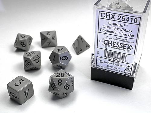 Opaque Dark Grey w/Black - Polyhedral Dice Set (7) - Chessex