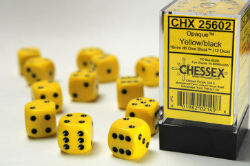 Opaque Yellow w/Black - 16mm d6 Dice Block (12) - Chessex