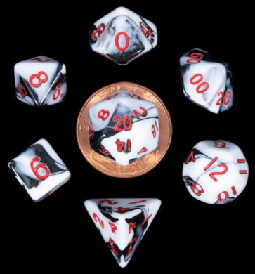 Marble w/Red - 10mm Mini Polyhedral Dice Set (7) - MDG