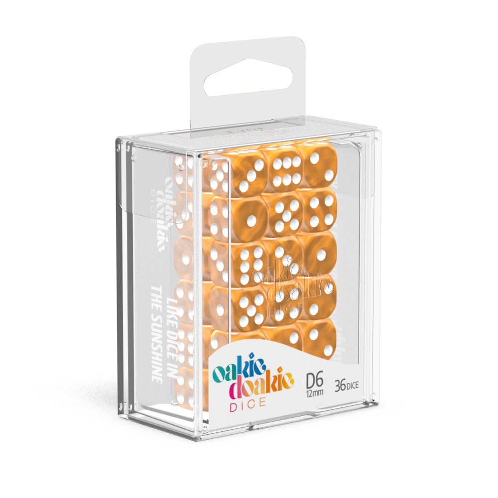Oakie Doakie Dice D6 12 mm Marble - Orange (36) - Mega Games Penrith