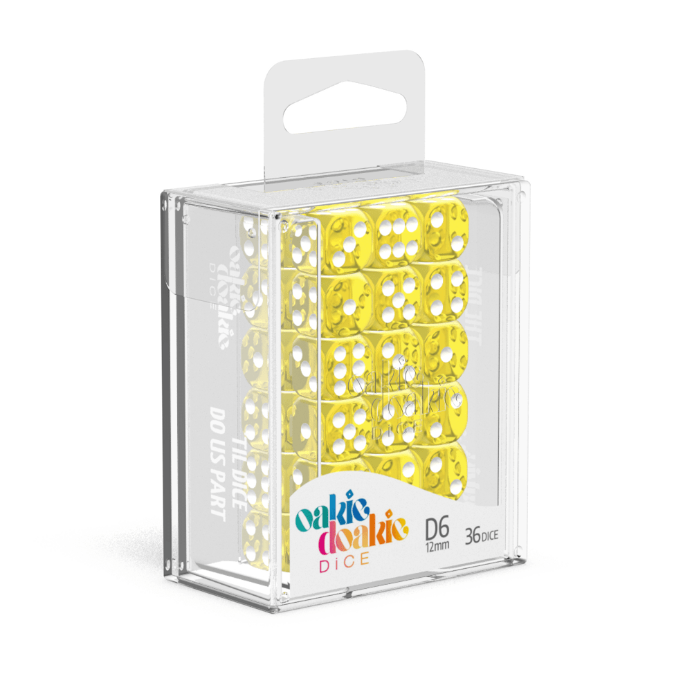 Oakie Doakie Dice D6 12 mm Translucent - Yellow (36) - Mega Games Penrith