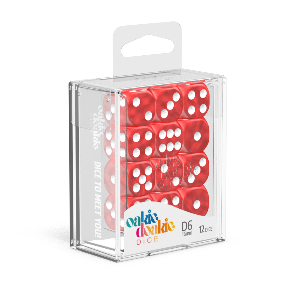 Oakie Doakie Dice D6 16 mm Marble - Red (12) - Mega Games Penrith
