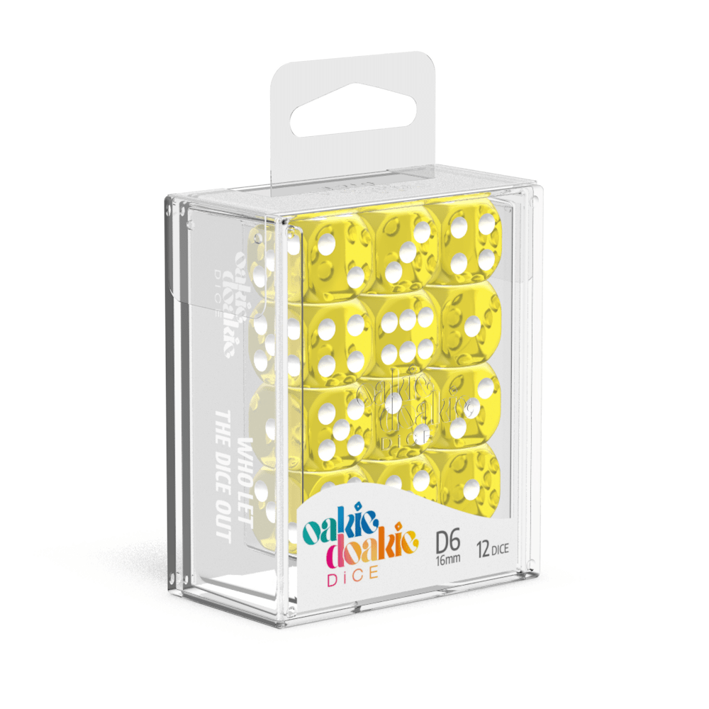Oakie Doakie Dice D6 16 mm Translucent - Yellow (12) - Mega Games Penrith