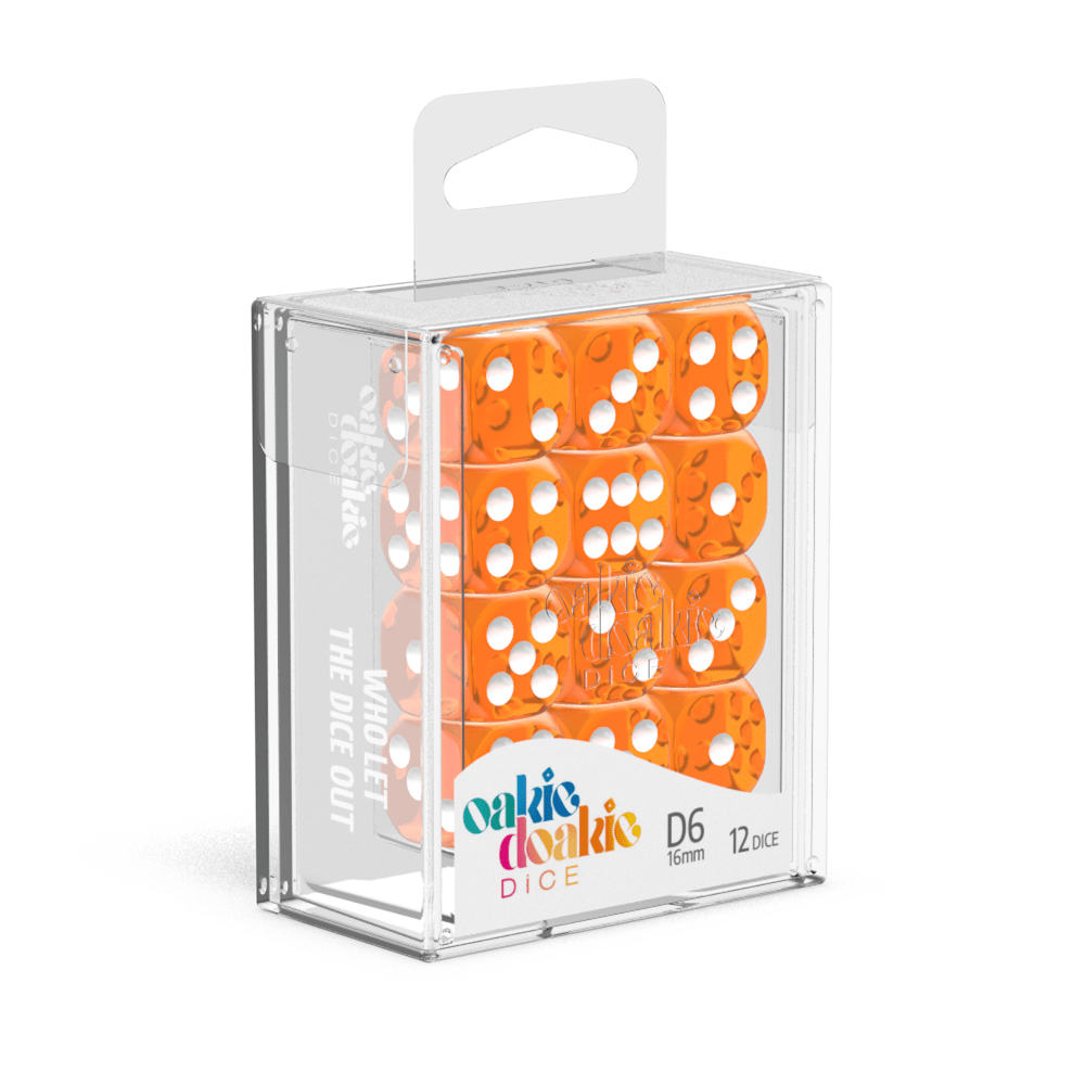 Oakie Doakie Dice D6 16 mm Translucent - Orange (12) - Mega Games Penrith
