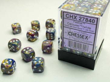 Festive Carousel w/White - 12mm d6 Dice Block (36) - Chessex