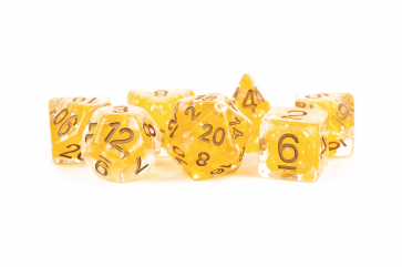 MDG 16mm Resin Polyhedral dice Set - Pearl Citrine w/Copper Numbers