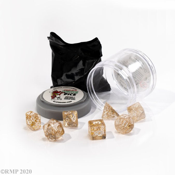 Pizza Dungeon Boss Dice Glitter Gold Polyhedral Set