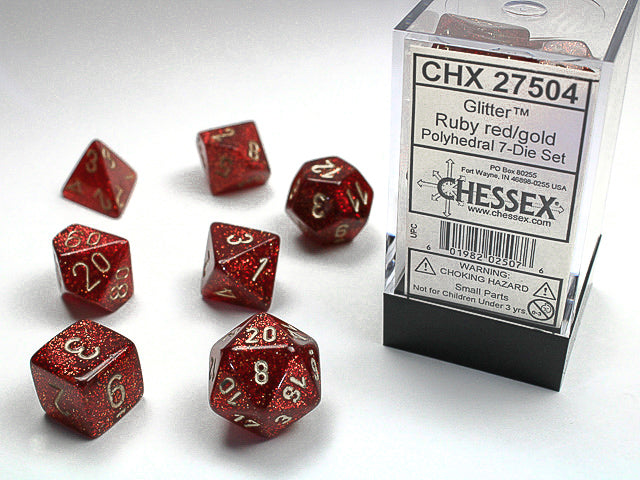 Glitter Ruby w/Silver - Polyhedral Dice Set (7) - Chessex
