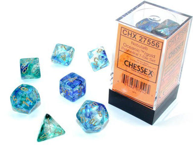 Chessex Nebula Luminary Polyhedral Dice Set - Oceanic/Gold - Mega Games Penrith