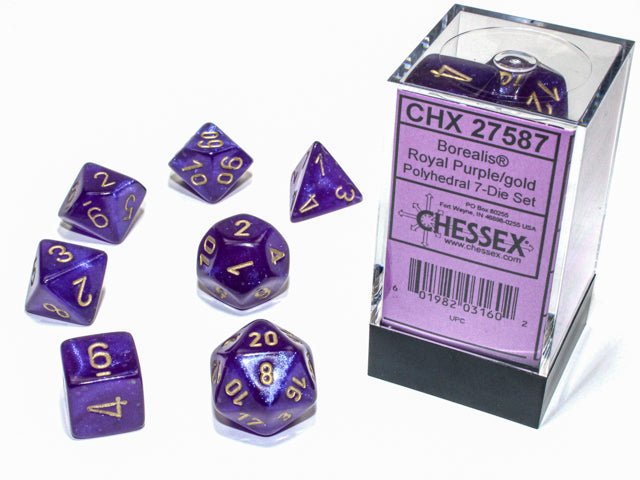 Borealis Royal Purple w/Gold (Luminary Effect) - Polyhedral Dice Set (7) - Chessex