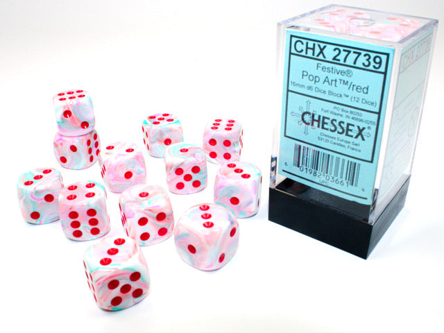 Festive Pop Art w/Red - 16mm d6 Dice Block (12) - Chessex