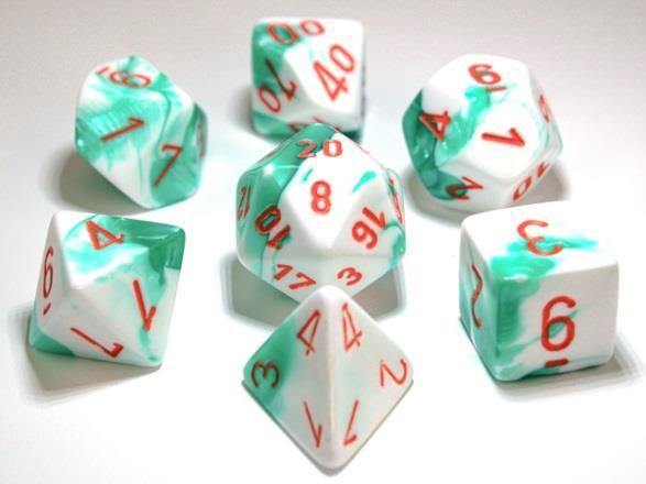Chessex Gemini Polyhedral Dice Set - Mint Green/White/Orange - Mega Games Penrith