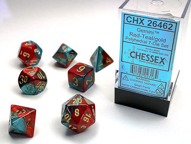 Chessex Gemini Polyhedral dice Set - Red - Teal/Gold - Mega Games Penrith