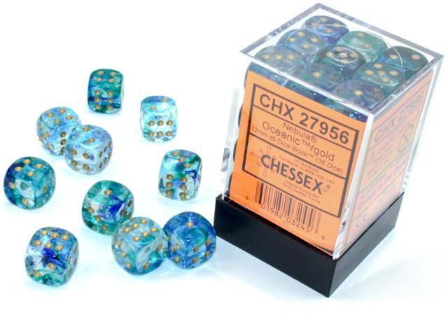 Chessex Nebula 12mm D6 Oceanic/Gold Luminary Dice Block ( 36 ) - Mega Games Penrith