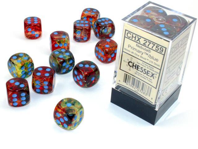 Chessex Nebula 16mm D6 Primary/Turquoise Luminary Dice Block ( 12 ) - Mega Games Penrith