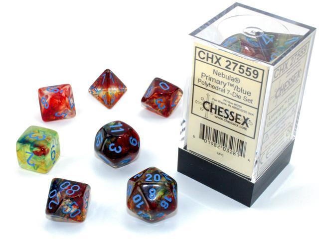 Chessex Nebula Luminary Polyhedral Dice Set - Primary/Blue - Mega Games Penrith