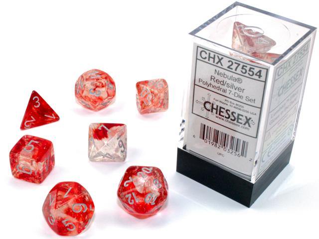 Chessex Nebula Polyhedral Red/Silver Luminary Dice Set - Mega Games Penrith