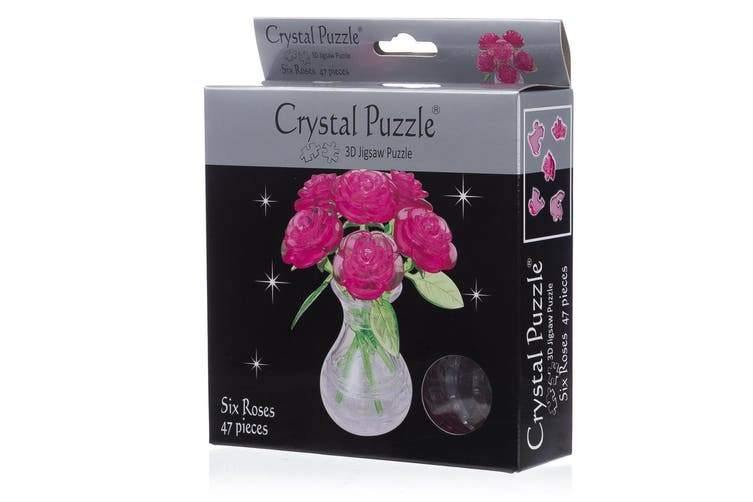 Crystal Puzzle 3D Vase with 6 Pink Roses - Mega Games Penrith