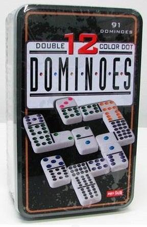 Dominoes D12 Col Dots Tin - Mega Games Penrith